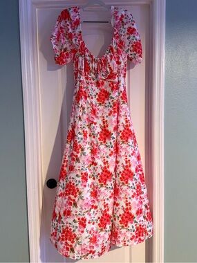 Elegant Floral Maxi Dress in Pink and Red